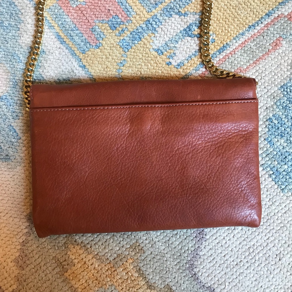 J. Crew Brown Leather Envelope Clutch With Strap - Picture 6 of 6